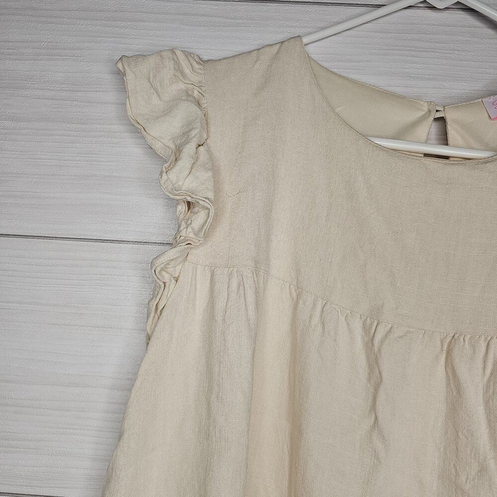 Pink Lily Cream Tiered Ruffle Cap Sleeve Babydoll Top Blouse  Womens Medium - Picture 3 of 7